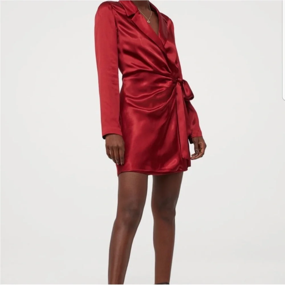 H&M Red Satin Wrap Blazer Dress - Picture 5 of 7